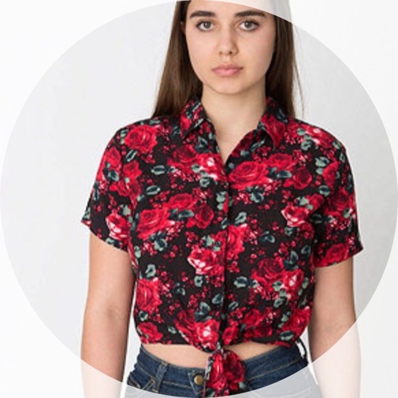 Floral Printed Rayon Mid-Length Tie-Up Blouse