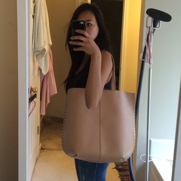 Zara Handbags - Zara 100% leather tote bag - nude/silver grommets