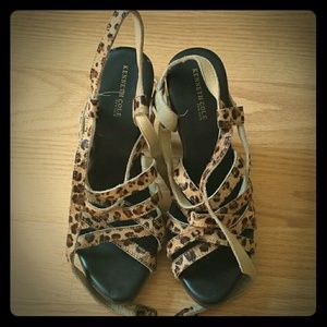 Kenneth Cole New York wooden leopard print heels