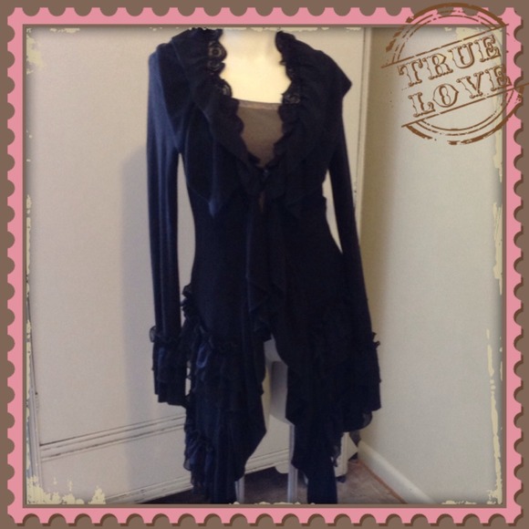 Sweaters - Beautiful Black Long Ruffle Sweater