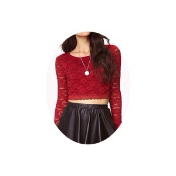 Burgundy Long Sleeve Crop Top