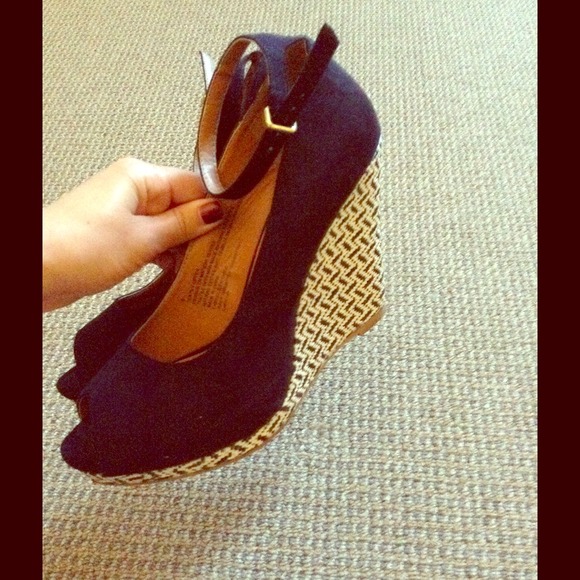 Mossimo Black peep toe wedges with ankle strap!