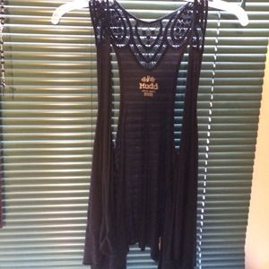 Black cotton and lace vest