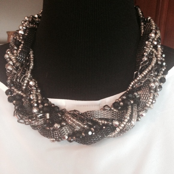 Silver black statement necklace
