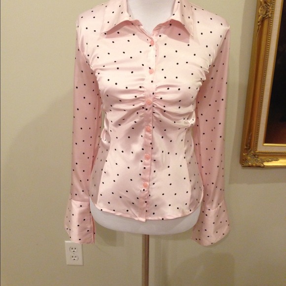 My Michelle Tops - Pink with black polka dots