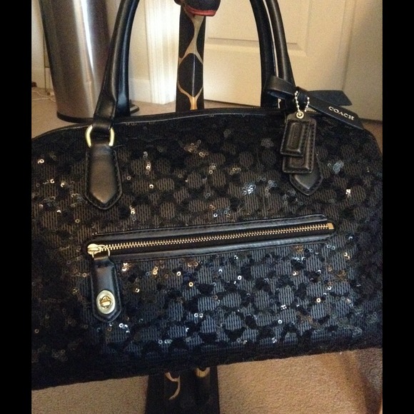 Coach sequined black satchel puse