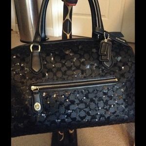 Coach sequined black satchel puse