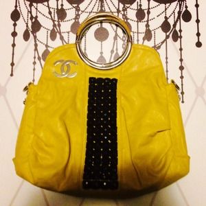 Mustard Colored CC Handbag with Black Gem Accent