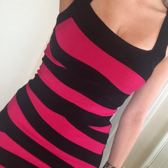 Bebe Dresses Bebe Black Hot Pink Striped Bandage Dress Sizes Poshmark