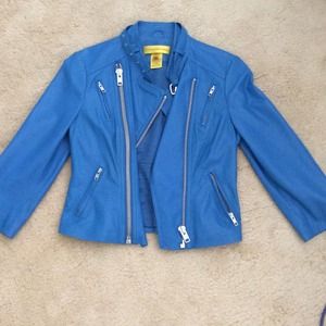 Royal blue lamb leather moto jacket