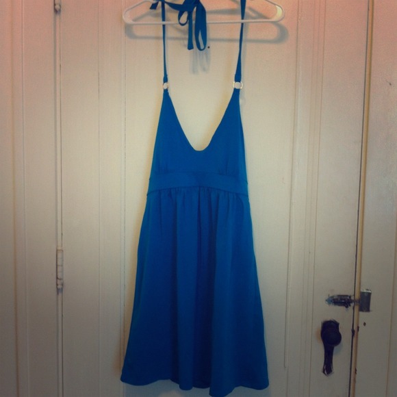 Blue Halter Dress with Built-In Bra