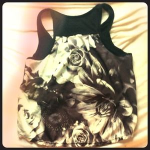 Black crop tank with flower print on the back