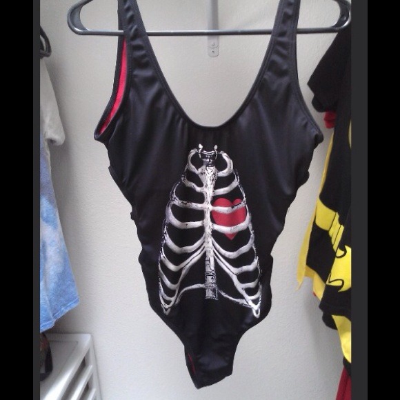 Ribcage black and red bathing suit