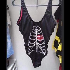 Ribcage black and red bathing suit