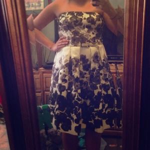 Teacup Strapless Black and White Floral Dress