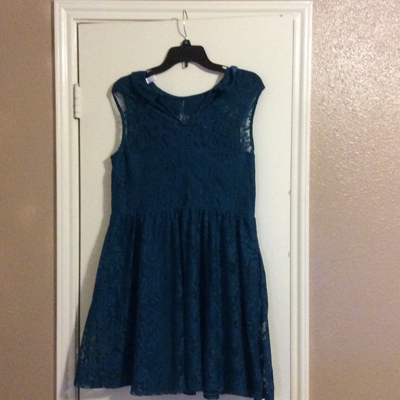 Teal lace dress with Peter Pan collar
