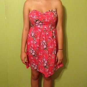 Pink floral strapless dress
