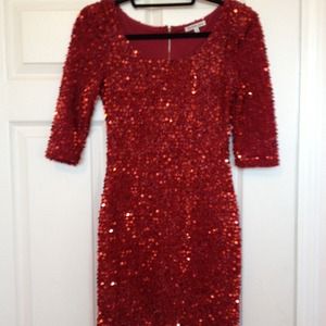 Red sequins dress