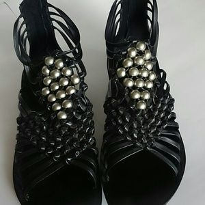 REDUCED.BMakowsky, black leather Gaby Caged Sandal