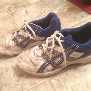 Blue and white volleyball shoes