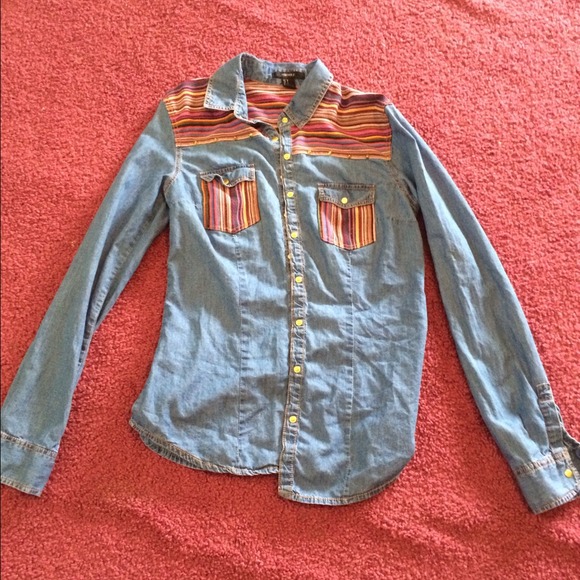 Tribal print denim top