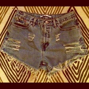 High waisted distressed jean shorts