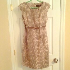 💥SOLD💥 Connected Apparel Tan White Belted Dress