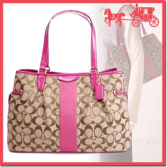 Coach Handbags - Coach SIGNATURE STRIPE 12CM DRAWSTRING CARRYALL