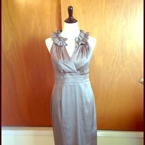 Grey Satin-Finish Collared Dress
