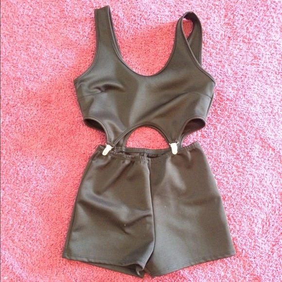 Black faux leather romper