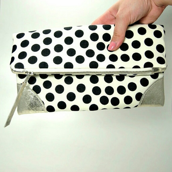 Unique Handmade Black Polka Dots Clutch Handbag