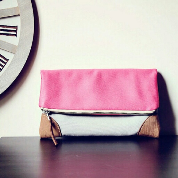 Handmade Pink & Gray Clutch Handbag