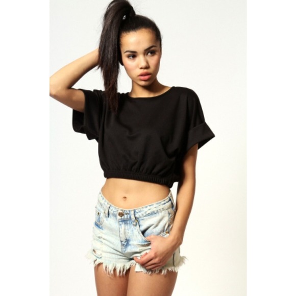 Boohoo Hannah Roll Back Crop Tee