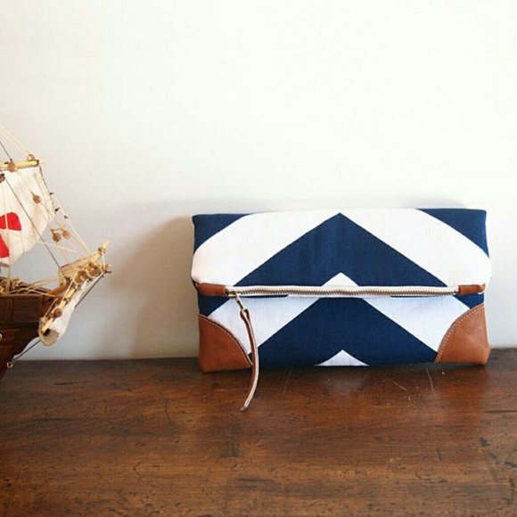 ***SOLD OUT***Handmade Navy & White Clutch Handbag
