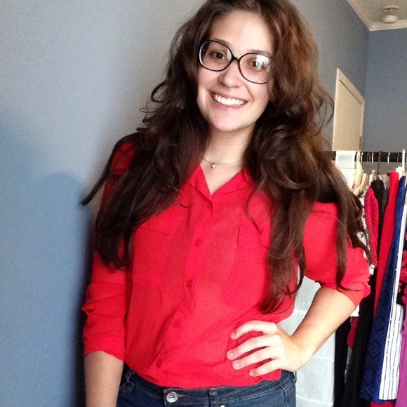 Sheer red button down