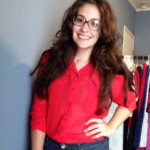 Sheer red button down