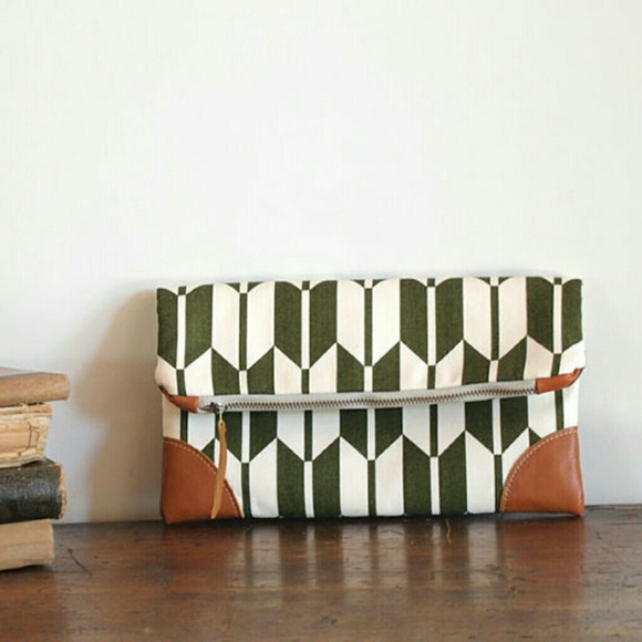 Handmade Olive Green Arrow Pattern Clutch Handbag