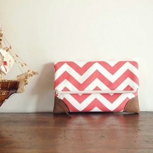 Handmade Coral & White Clutch Handbag