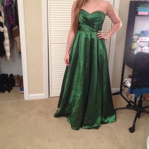 Green formal dress.