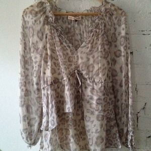 Rebecca Taylor Sheer Snow Leopard Blouse