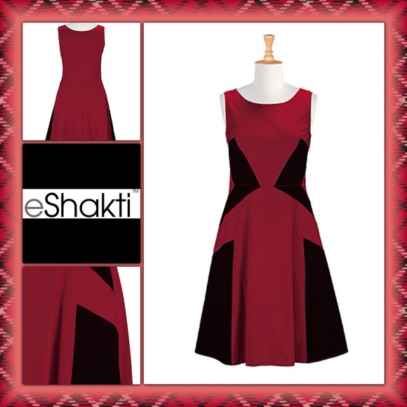 eShakti Geometric colorblock poplin dress NEW HP