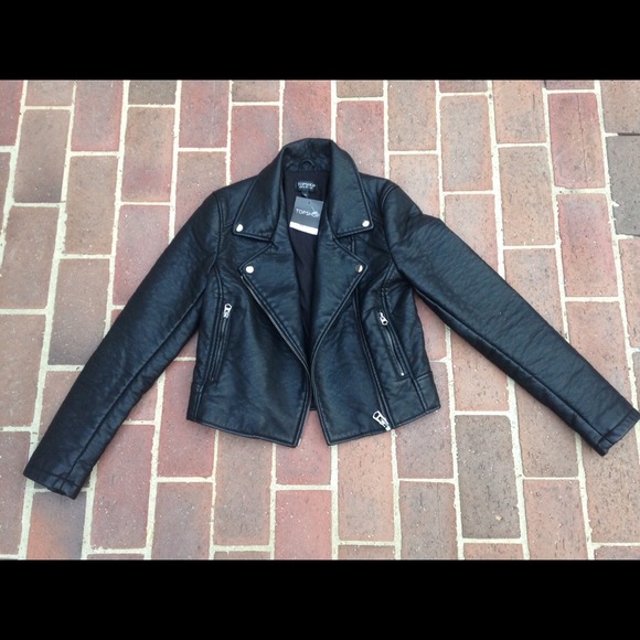 SOLD NWT Size 4 Topshop Black Leather Moto Jacket - Picture 1 of 4