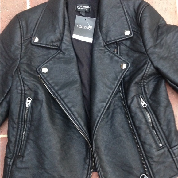 SOLD NWT Size 4 Topshop Black Leather Moto Jacket - Picture 2 of 4