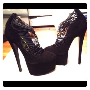 Black suede strappy heels
