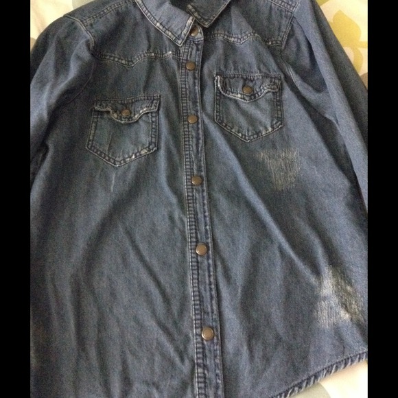 Distressed Miley Cyrus denim top