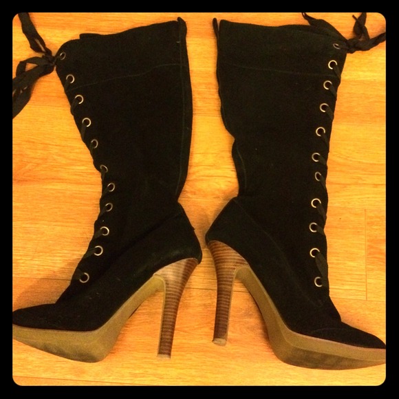 Suede mid calf boots