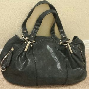 B Makowsky black/grey shimmer purse with zippers