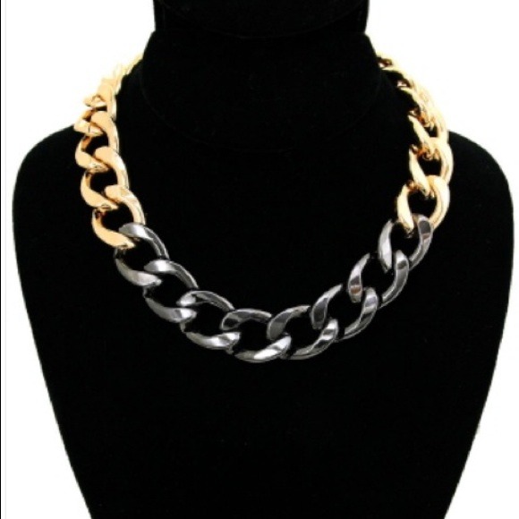Two Tone Metal Link Chain Necklace