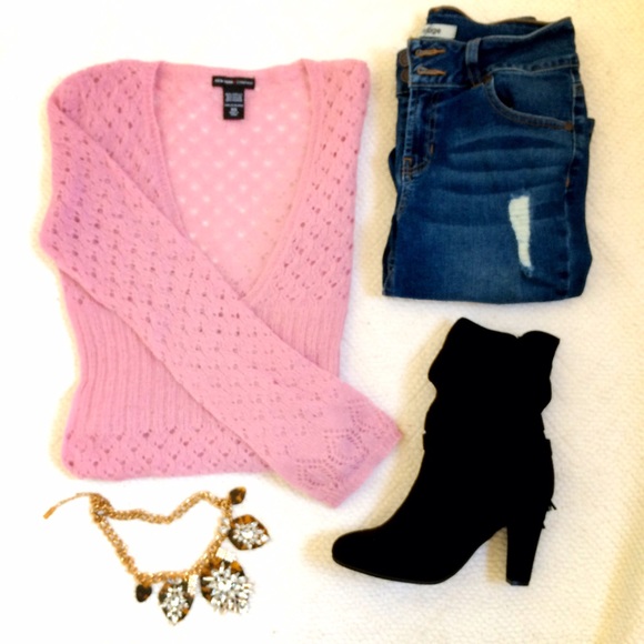 New York & Company Sweaters - Open-knit Pink Sweater