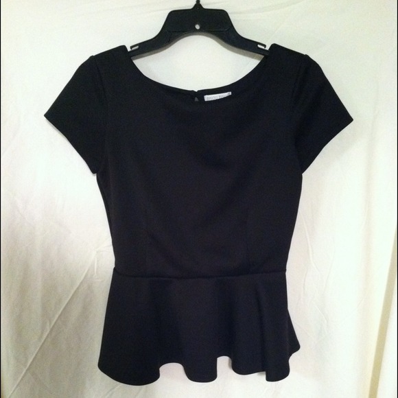 Black Peplum Top with Keyhole Back